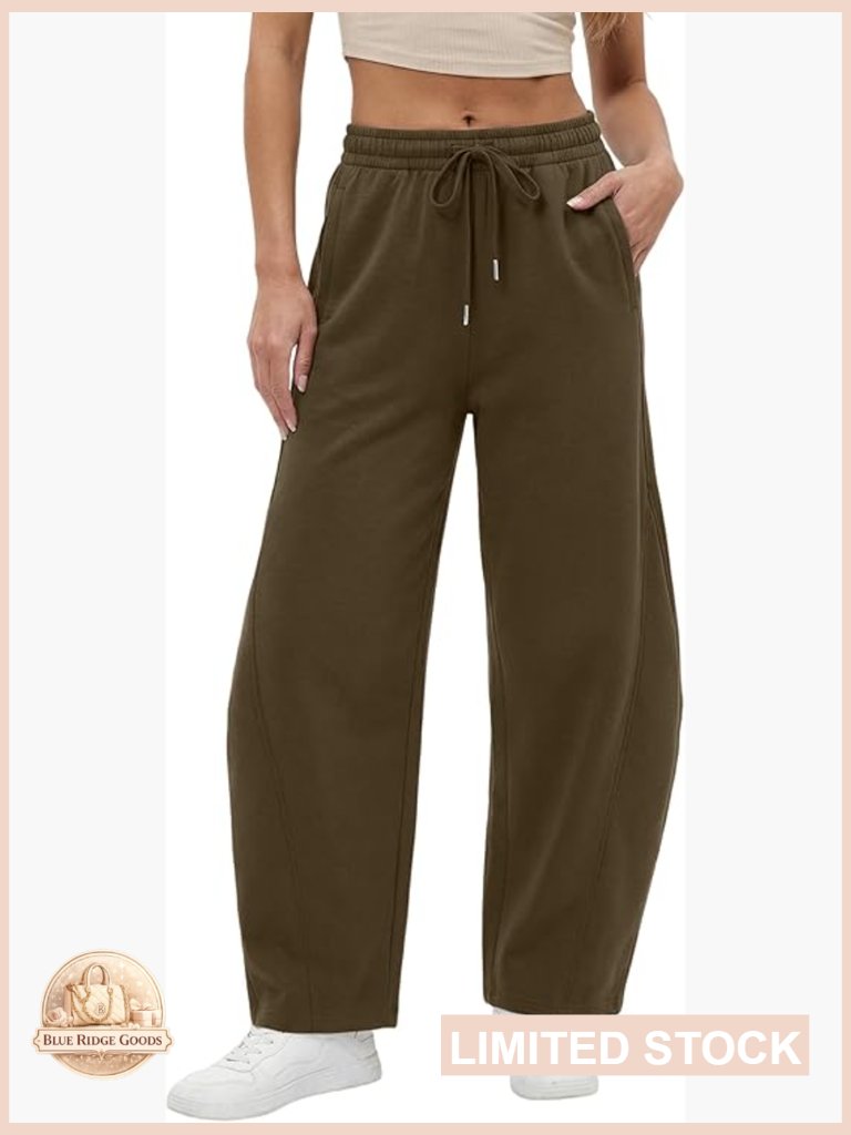 Womens Barrel Leg Sweatpants Drawstring Elastic Waist Wide Leg Casual Palazzo